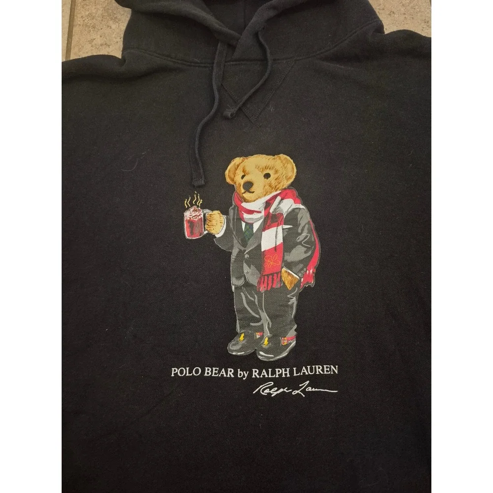 Polo Ralph Lauren POLO BEARD Men's Black Hoodie Fleece 2XLT Cocoa Beard Graphic